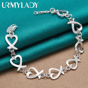 URMYLADY Bạc 925 Trái Tim Tình Yêu Dây Chuyền Vòng Tay Nữ Cưới Đính Hôn Tiệc Trang Sức Thời Trang
