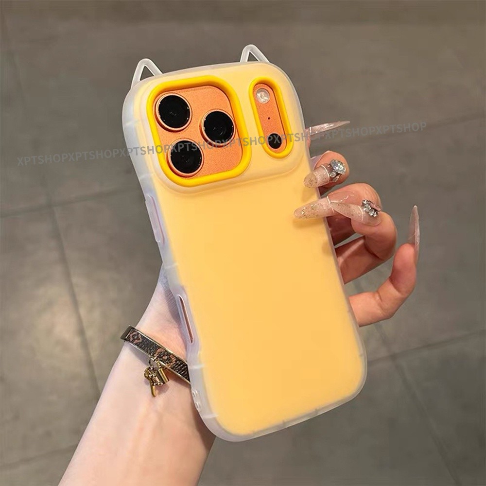 Ốp điện thoại mờ tai mèo 2 trong 1 cho iPhone 17 Pro Max 16 15 14 13 12 11 Vỏ bảo vệ chống sốc