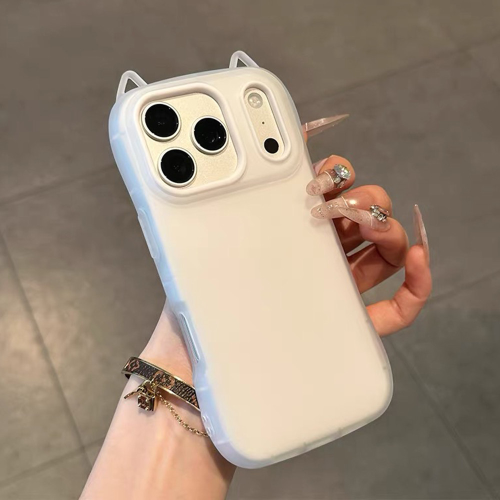 Ốp điện thoại mờ tai mèo 2 trong 1 cho iPhone 17 Pro Max 16 15 14 13 12 11 Vỏ bảo vệ chống sốc