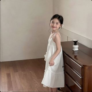 Đầm hai dây cho bé gái mùa hè - Váy công chúa màu trơn hở lưng nhẹ nhàng phong cách Hàn Quốc