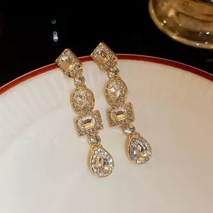 Siêu Nhấp Nháy Hình Học Tinh Tế Giọt Nước Bông Tai Zircon Tua Rua Tính Khí Bông Tai Cao Cấp 6.8