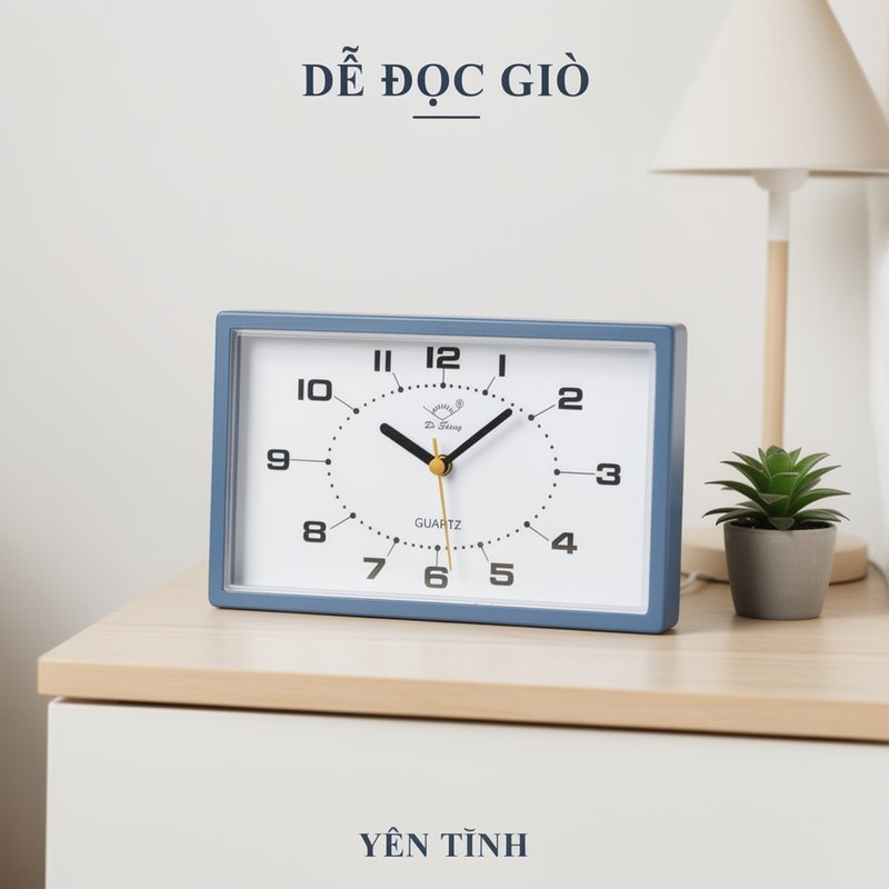 đồng hồ báo thức để bàn vintage kim trôi yên tĩnh có đèn decor phòng ngủ bàn làm việc