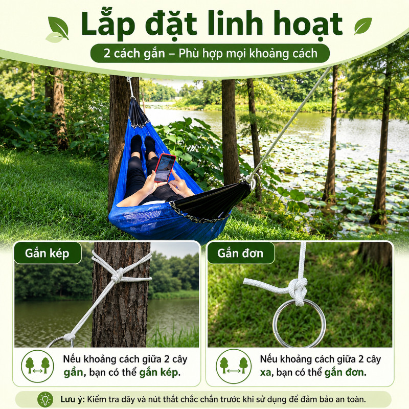 Võng Lưới Xếp Du Lịch Dã Ngoại Cán Thép – Lưới Võng Gấp Gọn, Không Dãn, Chịu Tải 250kg, Nhanh Khô