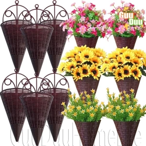Giỏ hoa treo tường dệt bằng sắt cổ điển - Đồ trang trí Chậu hoa - Chậu hoa trang trí mô phỏng - Chậu hoa hình nón bằng nhựa - Trang trí nội thất / Giao hàng miễn phí