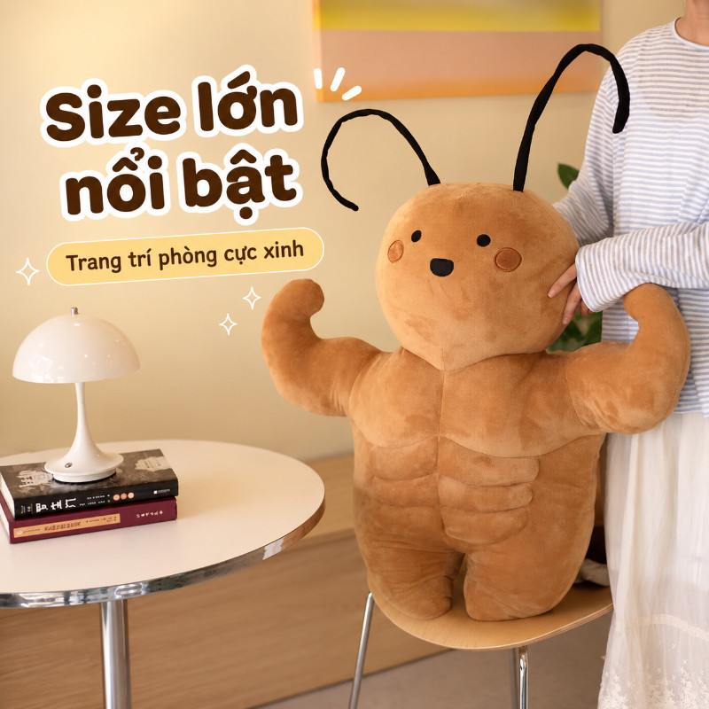 Búp Bê Gián Nhồi Bông Cơ Bắp Hài Hước Ngộ Nghĩnh 35cm/55cm – Quà Tặng Sinh Nhật Dễ Thương, Trang Trí Phòng Siêu Xinh