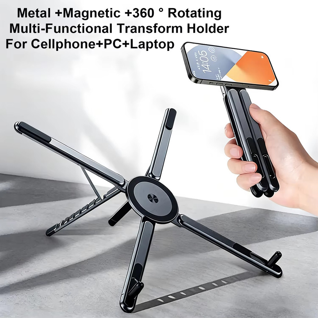 Giá đỡ laptop, điện thoại, ipad đa năng 4 trong 1, giá từ tính bằng kim loại có thể gấp gọn an toàn