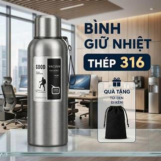 [SALE TẶNG TÚI] Bình Giữ Nhiệt Inox 316 Cao Cấp 600ml - 1200ml Giữ Nhiệt Lâu Chống Rò Rỉ An Toàn