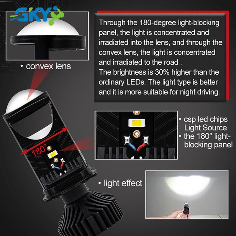 GKY 1 Cái T9 Đèn Pha Led Ô Tô H4 Gần Xa Tích Hợp Siêu Sáng Đèn Pha Xe Máy Điện Ống Kính Đôi Y9 GKY