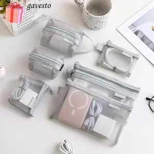 Túi lưu trữ trong suốt GAVESTO, Túi lưu trữ lưới Nylon vuông, Dòng dữ liệu thoáng khí nhẹ thời trang Lưu trữ du lịch