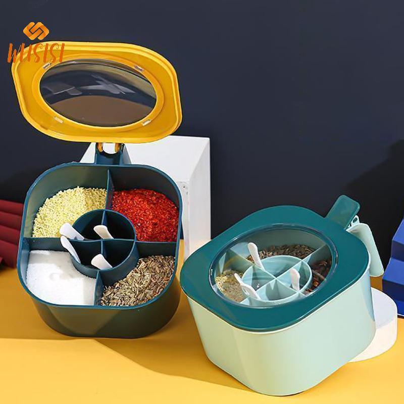[WUSISI] Bình đựng gia vị 4 trong1 cần thiết cắm trại với 4 thìa Chai gia vị du lịch tiện dụng Nhẹ và di động MỚI