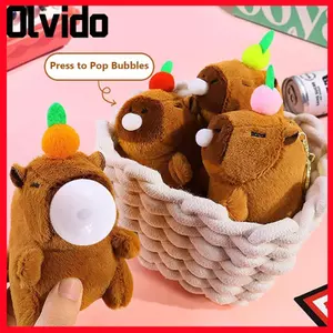 Móc khóa OLVIDO Capybara, Móc khóa sang trọng màu nâu Polyester, Đồ chơi mặt dây chuyền PP bông ép để tạo bong bóng Capybara hình Capybara bong bóng móc khóa cho bé gái