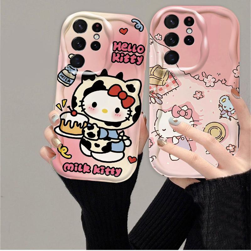 Thích hợp cho Samsung S20 S21 S22 S23 S24 S25 S26 + FE Plus Ultra 3D Bảo vệ TPU mềm Phim hoạt hình Kitty Nữ Vỏ điện thoại chống sốc