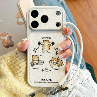 Ốp điện thoại hình mèo "My Life Cycle" ngộ nghĩnh cho iPhone 17 / 16 / Pro Max / 15Plus / 14 / 13 / 12 / 11 / Kết cấu da phủ kim loại Bảo hiểm toàn diện Vỏ bảo vệ dây buộc da và chống sốc