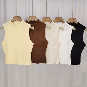 AA Không Tay Nửa Rùa Màu Trơn Phong Cách Hàn Quốc Phù Hợp Với Quần Áo Dệt Kim Cơ Bản Hàng Đầu Nữ VN
