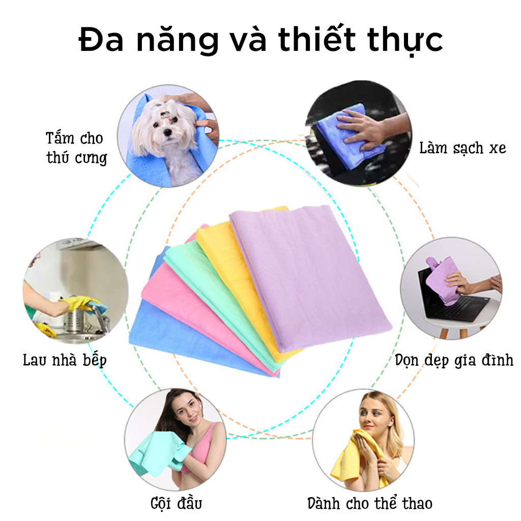 Khăn Tắm Chó Mèo PVA Siêu Thấm Hút, Khăn Lau Khô Thú Cưng Nhanh Khô Đa Năng Lau Tóc Lau Xe