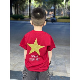 Áo thun cho bé hình cờ đỏ sao vàng ánh nhũ, áo nhóm mùng 2 tháng 9, áo phông gia đình