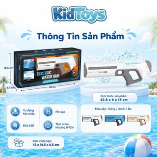 Đồ Chơi Phun Nước Điện KidToys Tự Hút Nước - Có Đèn LED, Chống Thấm Cho Bé Chơi Hè