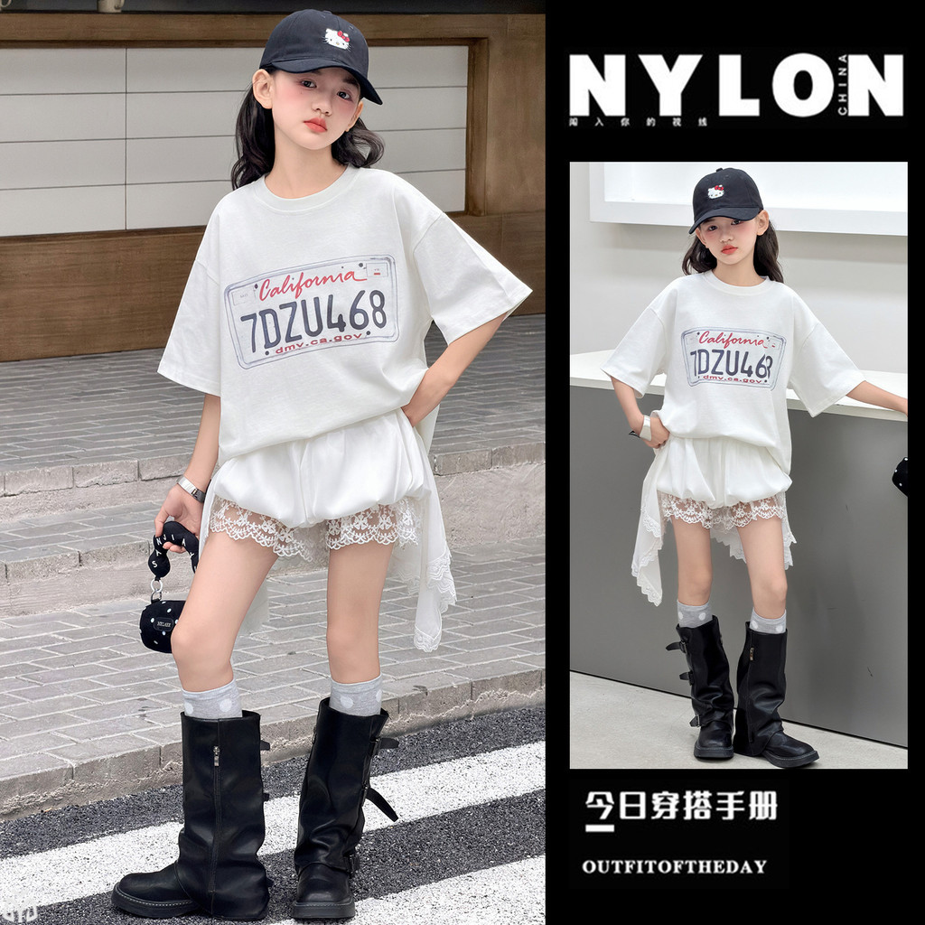 Bé Gái Ren Trắng Khâu Bud Quần Short Mùa Hè Phong Cách Mới Trẻ Em Thời Trang Không Đều Culottes