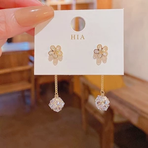 Bán chạy Kim bạc 925 Bông tai tua dài sang trọng Bông tai hoa Zircon tinh tế