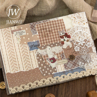 JIANWU Thư Từ Phòng May Series Vintage Kẻ Sọc Phong Cảnh Cắt Kéo Sổ Lưu Niệm Chất Liệu Giấy Rác Tạp Chí Văn Phòng Phẩm