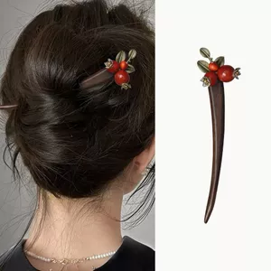 WHX-Hairpin {Cây táo gai} Phong cách Mori Văn học Trái cây đỏ Gỗ đàn hương Phụ kiện tóc Mục vụ Không khí Thiết kế phù hợp Kẹp tóc ngắn