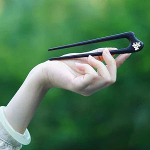 WHX-14.5cm Handmade Gỗ Mun Hình Chữ U Kẹp Tóc Hoa Hình Chữ U Kẹp Tóc Cổ Đơn Giản Phụ Kiện Tóc