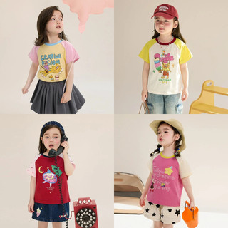 Bé Gái Mùa Hè Khâu Màu Sắc Raglan Tay Ngắn Áo Thun Nữ Bé Động Vật In Hình Dễ Thương Nửa Tay Top