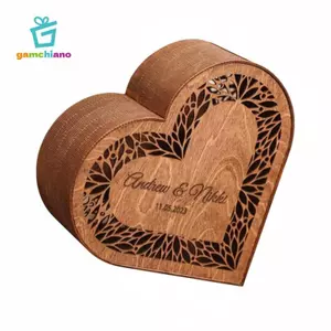 Hộp đựng tiền bằng gỗ trái tim có thể trình bày bằng gỗ trái tim heo đất Trang trí gia đình bằng gỗ cho cặp đôi, cặp đôi mới cưới, kỷ niệm, bàn quà tặng