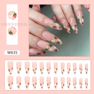 Dễ Thương Dâu Dài Mũi Nhọn Móng Tay Giả Chống Thấm Nước Có Thể Tái Sử Dụng Bấm Móng Tay Nghệ Thuật Bộ Mua Sắm Du Lịch Phù Hợp Với