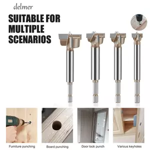 Mũi khoan bản lề DELMER, Tay cầm lục giác Mũi khoan mở rộng ba răng, Dụng cụ mở lỗ hai cạnh bền 10-50mm DIY Dụng cụ mở lỗ Dụng cụ chế biến gỗ