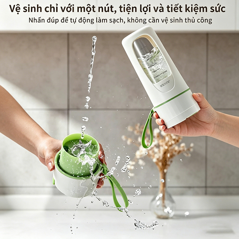 Máy Xay Sinh Tố Cầm Tay Mini Bruboses 340ml, 12 Lưỡi Dao, Pin 4000mAh, Sạc USB, Xay Đá Nhỏ