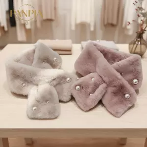 PNPIA- Nữ Lông Thỏ Lông Khăn Đeo Chéo Mùa Đông Ấm Áp Ne Bao Cổ Khăn Cho Bé Gái Hàn Quốc Chống Gió Ngọc Trai Sang Trọng Snood Neerchief