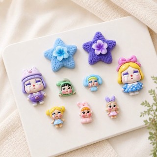 Set Charm Crybaby Bé Thỏ Khóc Pastel Kawaii Ngôi Sao xanh Resin DIY Gắn Dép Cute Mini Dễ Thương Phụ Kiện Girl Cartoon