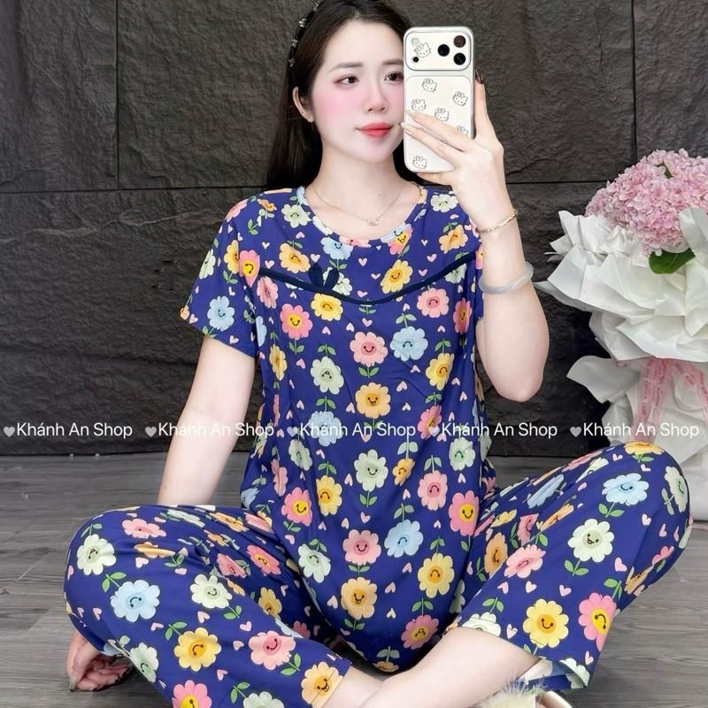 KA555-Fom Gọn Mặc Rộng Lên 1 size - Đồ Bộ Tole Lanh Nữ Áo Tay Ngắn Cổ Tròn Phối Viền Quần 8 Tấc Size 40-80kg D13