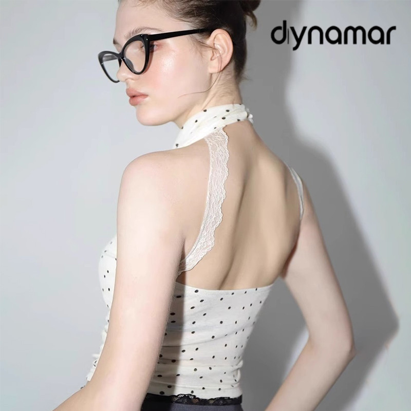 【dynamar】Áo crop-top không tay, ôm eo và hở lưng, được làm từ chất liệu cotton mềm mại và co giãn
