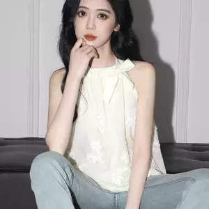 Áo Vest dây nơ ngọt ngào mùa hè kiểu Pháp Gạc xích liên kết Pure Desire không tay sang trọng quây hàng đầu