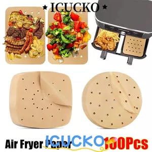 ICUCKO 100 Chiếc Giấy Chiên Không Khí, Tấm Lót Hấp Dầu Chống Dính Dùng Một Lần, Máy Nướng Nhà Bếp Tròn Vuông Giấy Bột Gỗ Giỏ Hấp Thảm