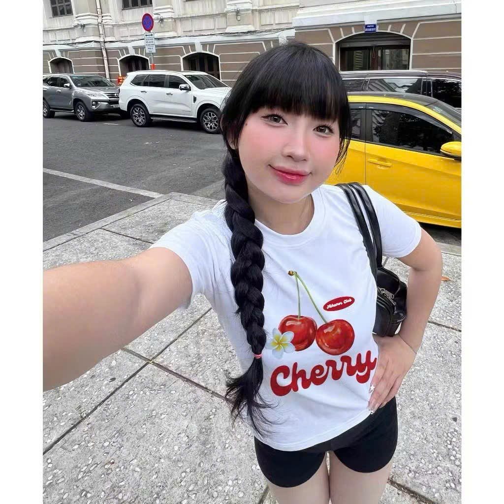 （Giao hàng 24h）Angela Áo Thun Nữ Dáng Baby Tee Ôm Tay Ngắn Vải Cotton Họa Tiết HOA QUẢ MIX