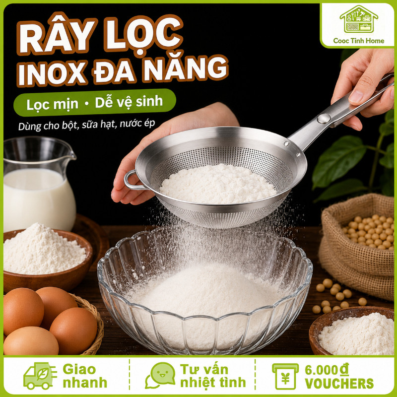 Rây Lọc Lưới Inox 304 Cao Cấp Bền Đẹp Để Lọc Cháo Sữa Đậu Rây Bột Dùng Trong Bếp Nấu Ăn