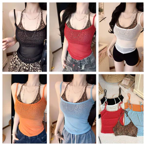 Bộ đồ hai mảnh Milyfashion Sling cổ dây gợi cảm + Miếng đệm ngực Da báo in dây ngắn Top Pure Desire Phong cách mới Y2K HJGS