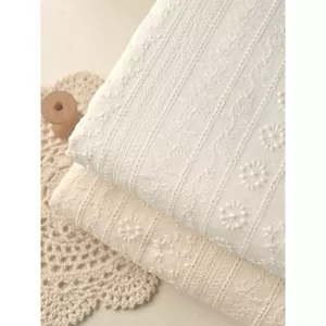 Màu be nhạt Màu be Thêu Rỗng Sọc Vải Cotton Nguyên Chất Phong Cách Trung Hoa Quần Áo Mùa Thu Quần Áo Trẻ Em Han Quần Áo Vải 5.28