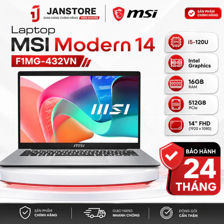 MSI Modern 14 F1MG-432VN Core 5 120U 16GB 512GB 14” FHD Win11 | Laptop Văn Phòng Học Tập Mỏng Nhẹ