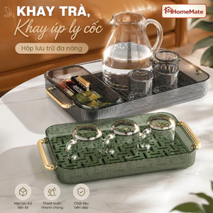 Khay Úp Ly Cốc Trong Suốt 2 Tầng HomeMate Bằng Acrylic Cao Cấp, Khay Trà Thoát Nước Kèm Hộp Đựng Trà Cafe Đa Năng