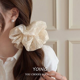 Yoing / Phong Cách Hàn Quốc Màu Be Hoa Ren Hai Lớp Scrunchy Tóc Nữ Phong Cách Ba Lê Đầu Bóng Quá Khổ Phụ Kiện Tóc Băng Đô Cao Cấp