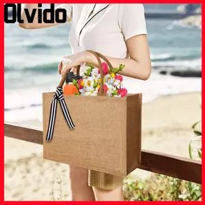 Túi Tote vải lanh OLVIDO, Túi vải lanh nữ dung tích lớn, Túi đeo vai đay cổ điển đa năng dành cho nữ và bé gái