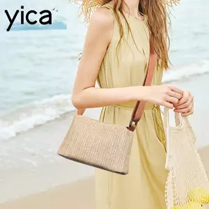 Túi đeo vai YICA, Túi cói ống hút dệt đơn giản, Túi đi biển đa năng thông thường chất lượng cao dành cho nữ