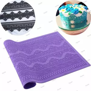 Khuôn ren silicon PYCOU, Thảm ren bánh silicon chống dính hoa‌, Bánh Tròn Linh Hoạt Viền Bánh Kẹo Lớn Trang Trí Thảm Đường Dán