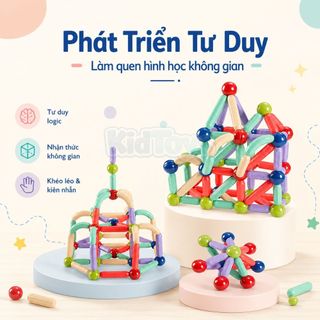 Bộ xếp hình nam châm KidToys 64 chi tiết - Ghép mô hình sáng tạo bé vui học tư duy