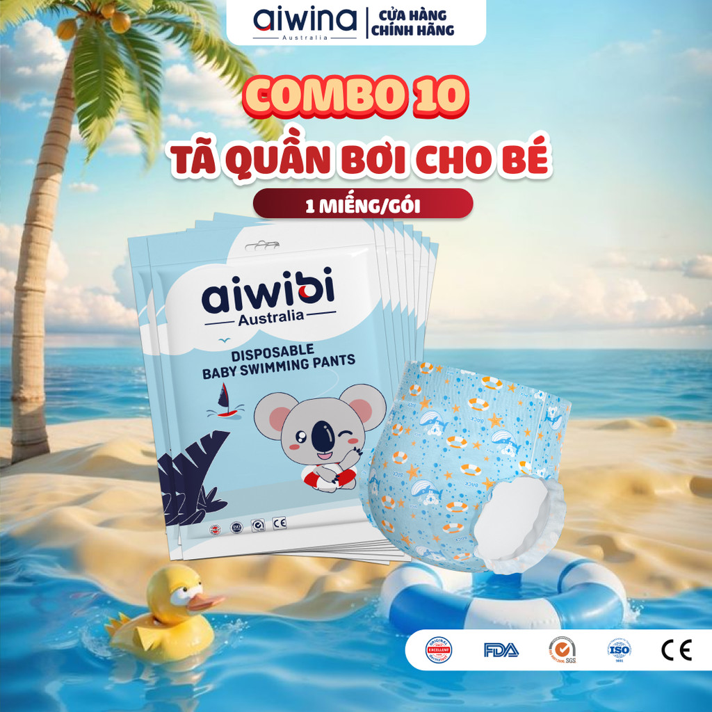 [Combo 10] Tã/Bỉm Quần Bơi Cao Cấp Aiwibi 1 Miếng/Gói, Nhiều Size M/L/XL/XXL/XXXL