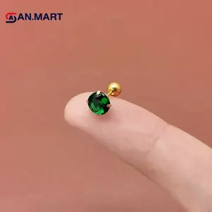 AN.MART 1 Đôi Bông Tai Tragus Xanh Tròn Nhỏ Stud Lobe Xuyên Sụn Stud Xoắn Trang Sức Cz Barbell Xuyên Bông Tai VN